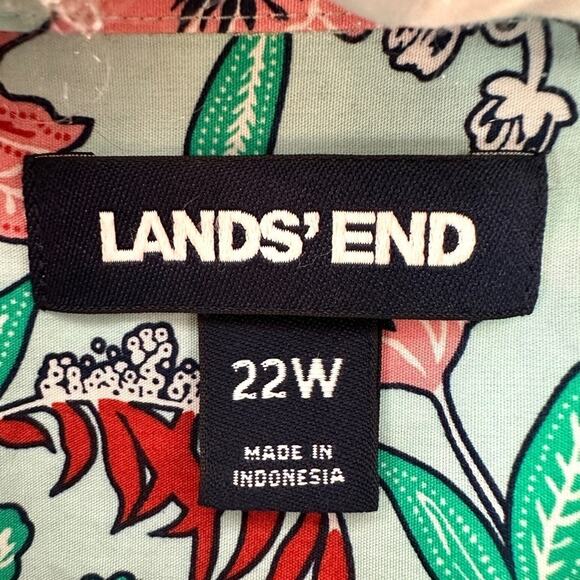 LANDS’ END Floral Button-Down Shirt Aqua Pink Red Print 100% Cotton | 22W - Picture 6 of 8